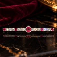 Antik Art-déco Brosche Rubinen Diamanten Platin Weissgold