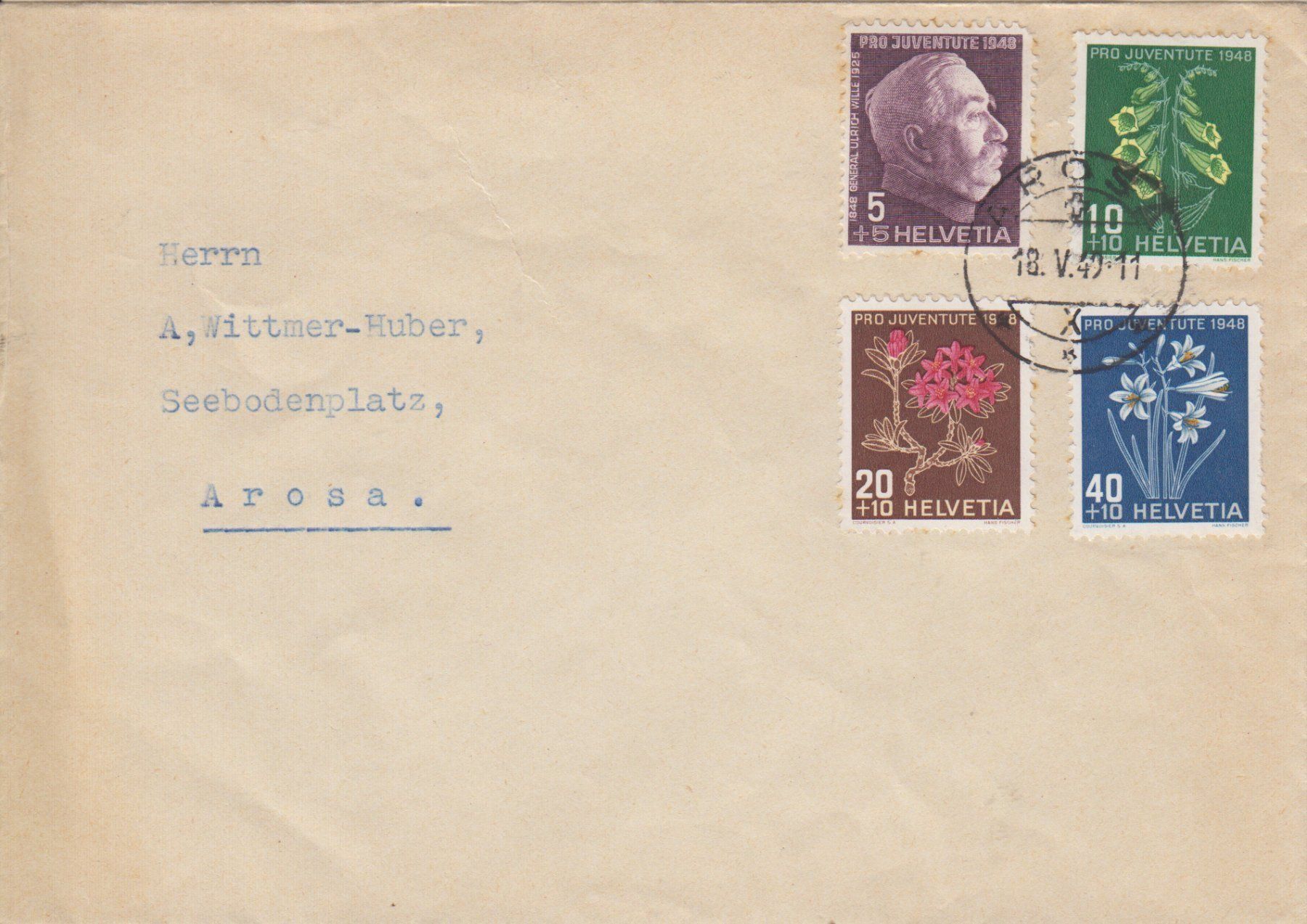 Alle Briefmarken: Pro Juventute Satzbrief 1948 – Gebraucht aus Eschlikon TG von PhilCon