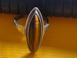 Speziell Oval Silber "Tigerauge" Ring  (53)