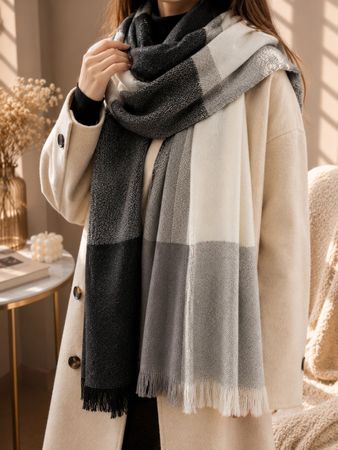 🖤 Maxi Sciarpa Quadri Grigio/Nero – Morbidissima, Elegante