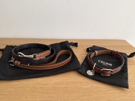 Celine Hundehalsband und Leine Set Leder braun neuwertig