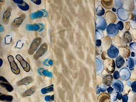 Patchworkstoffe 3er Set Flipflops-Sandstrand-Muscheln