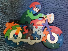 Puzzle Holz, 1 Seite mit Zahlen, andere Seite mit Buchstaben