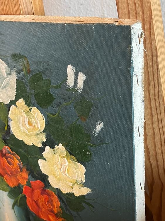 Gemälde: Blumenölgemälde, Rosen in Vase, Vintage Wandkunst – Gebraucht aus Basel von Kaffee_und_Kunst 2