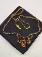 Vintage Gablonzer Halskette Collier mit Granat Steinen 11gr.