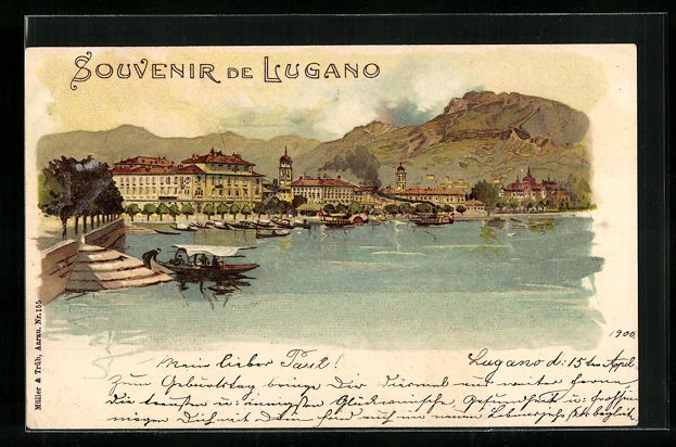 Cartes postales: Litho Lugano, Uferpartie mit Booten – D'occasion à Berlin par bartko-reher