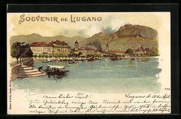Litho Lugano, Uferpartie mit Booten