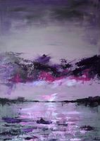 Lumière violette sur le lac Tableau d'art 50×70 fait à la ma