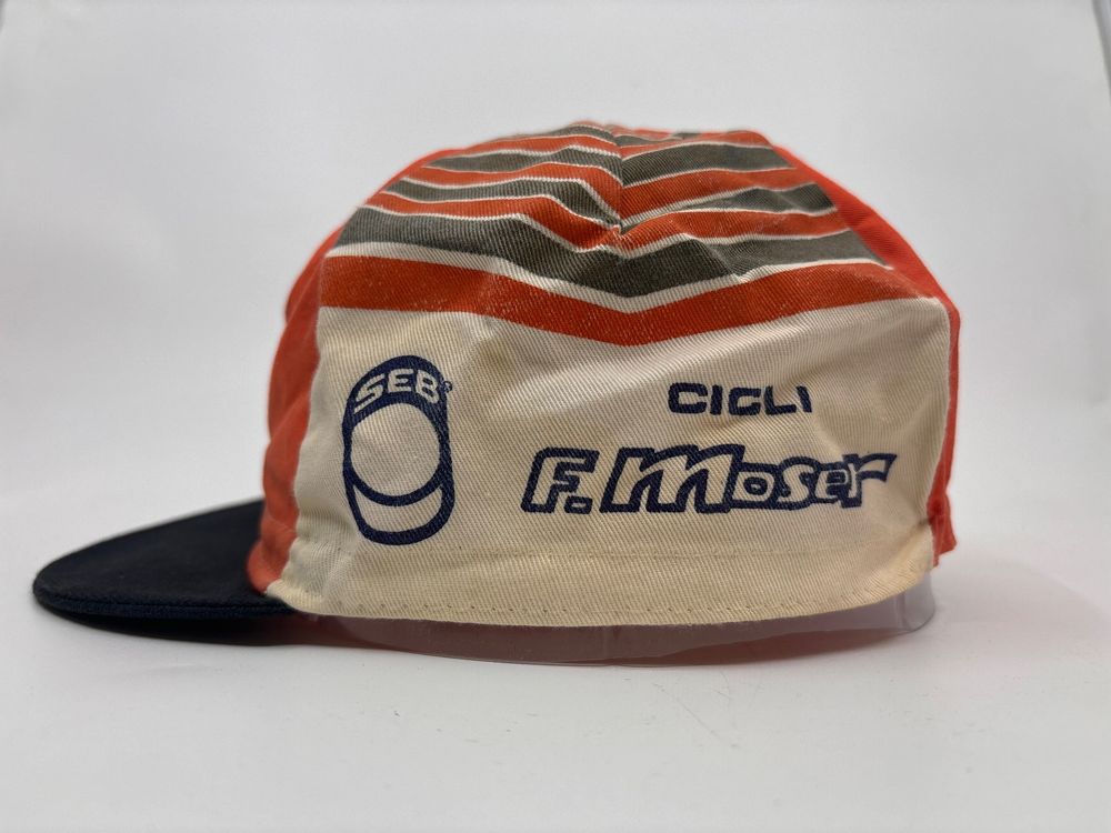 Bonnet Cycliste Vintage SMS SANTINI - CICLI FRANCESCO MOSER - Laine Bleu - TBE