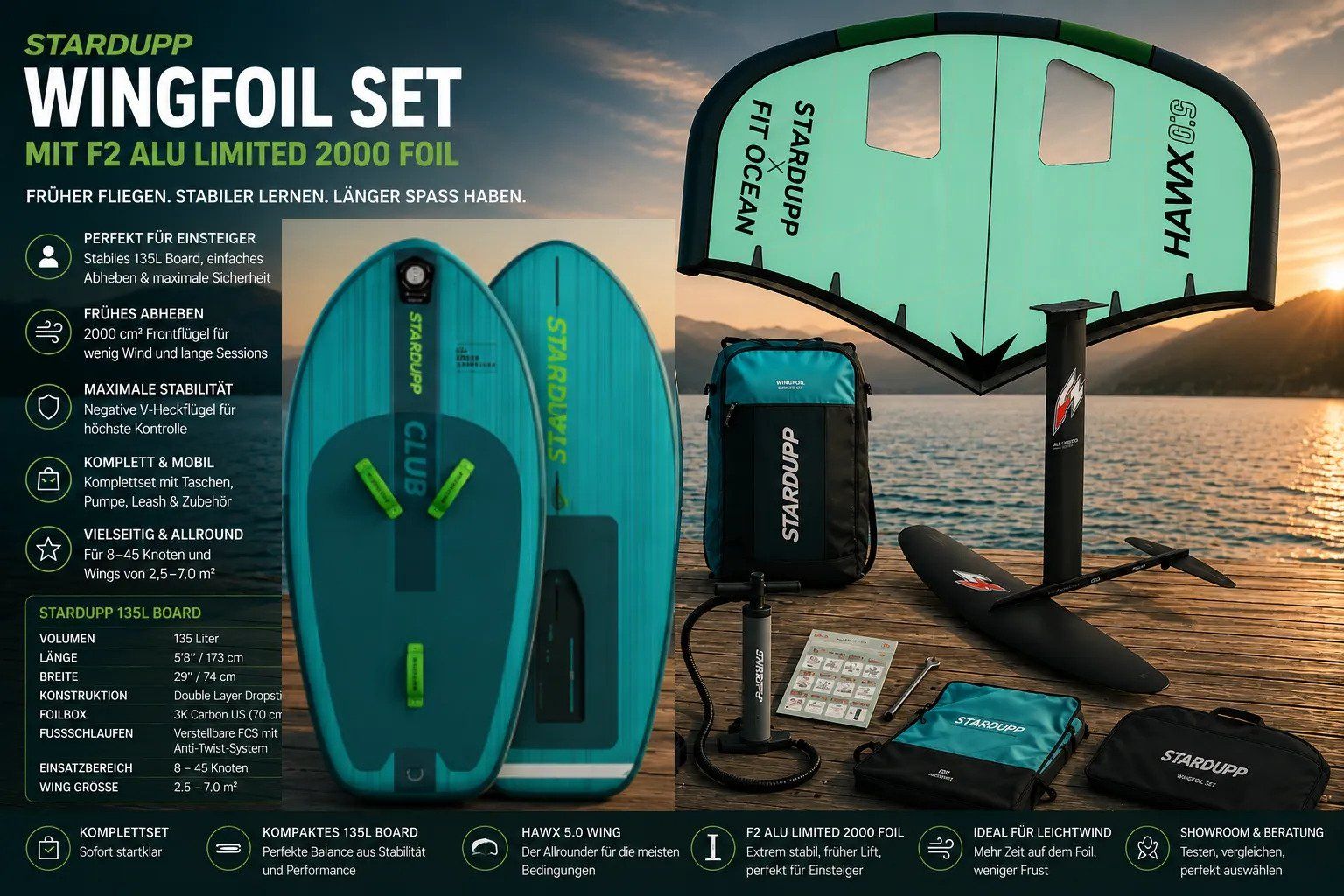 Planches de surf: Wingfoil Set: 5m2 - 135L Board - F2 carbon Foil - Wing – Neuf avec emballage d'origine à Küssnacht am Rigi par surfdeal 1
