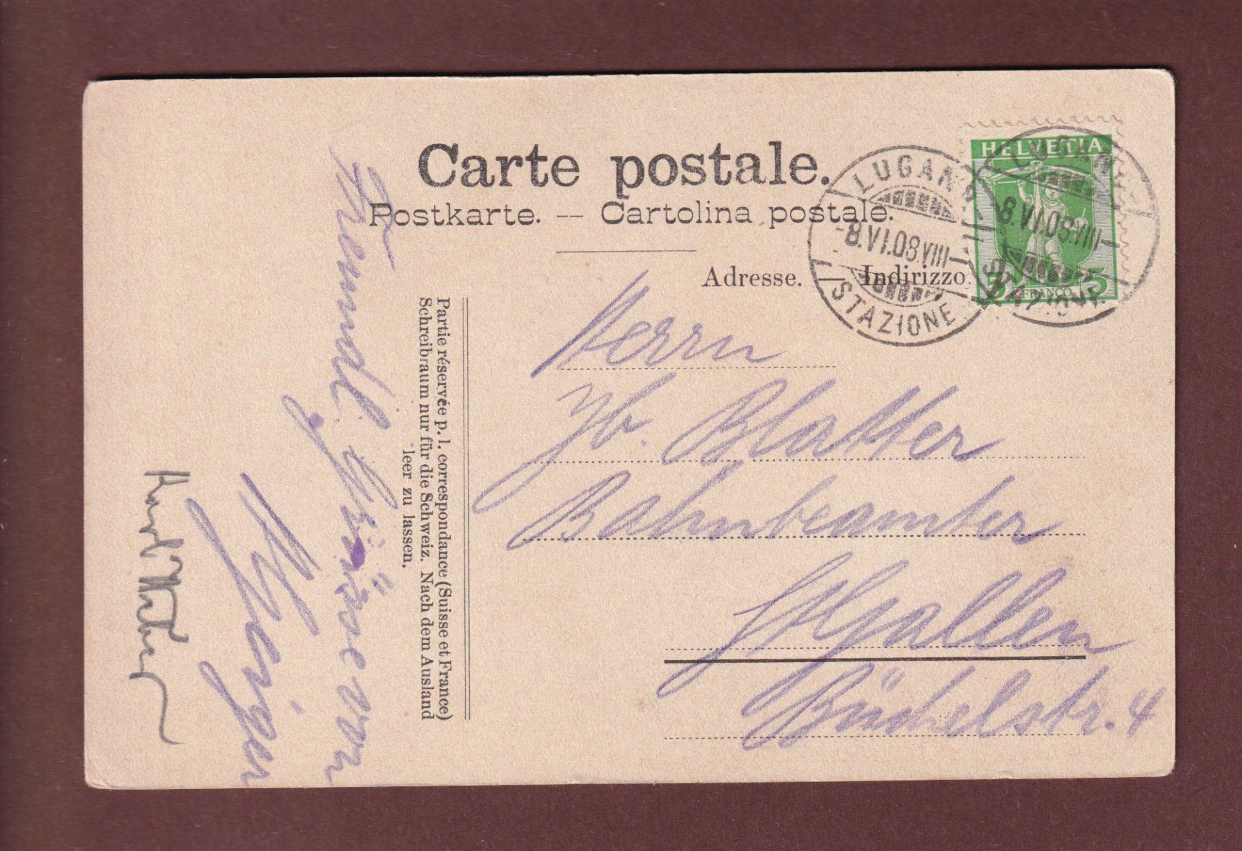 Cartes postales: LUGANO - Chiesa - Monte Brè - 1908 – D'occasion à Pully par nicecards 1