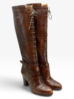 Bottes hautes PAOLA FERRI cuir marron à lacets. Pointure 37