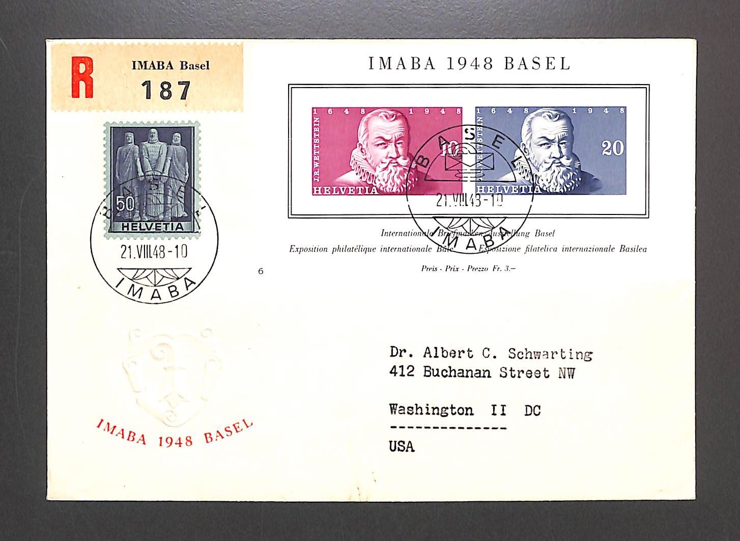 Tutti i francobolli: 1948 FDC Block IMABA Basel Ersttagsbrief illustriert Chargé – Usato da Zürich venduto da Nobs1