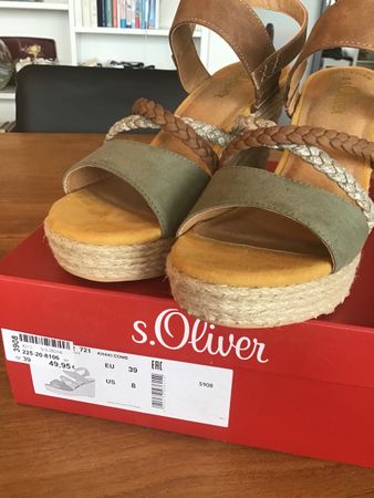 S.Oliver Keilabsatz Sandalen, Khaki-Braun, Gr. 39, neu ! 