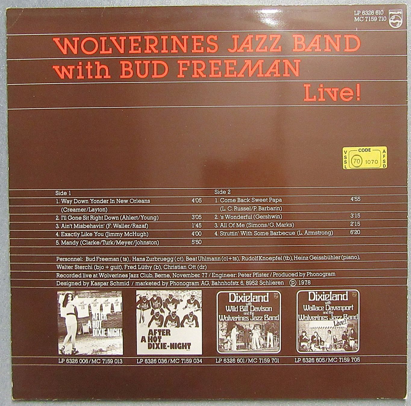 Schallplatten: LP - Wolverines Jazz Band with Bud Freeman - Live! – Gebraucht aus Auenstein von Padabimbim 1