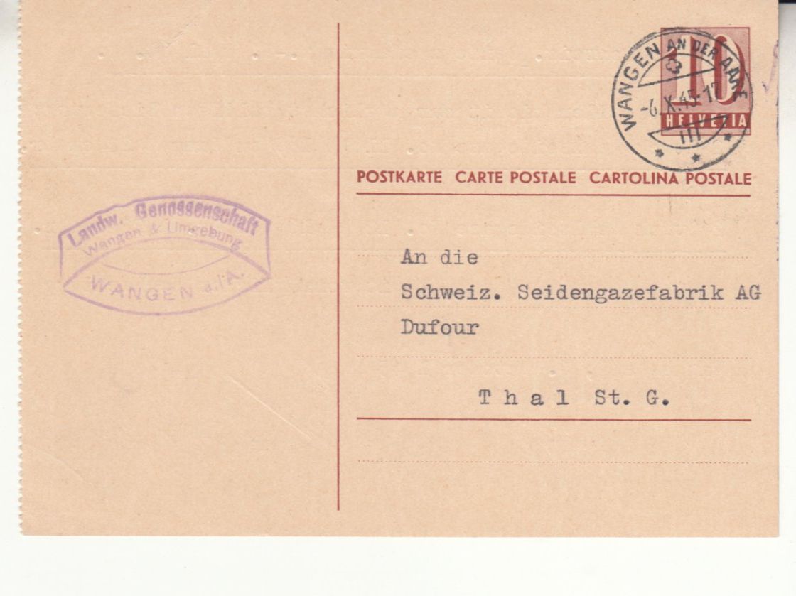 Tutti i francobolli: SGK PK 157y Wangen a/A - Thal – Usato da Bürglen TG venduto da StampGraf