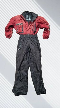 Vintage Skianzug, Overall, rot/ schwarz, Grösse XS, Canyon