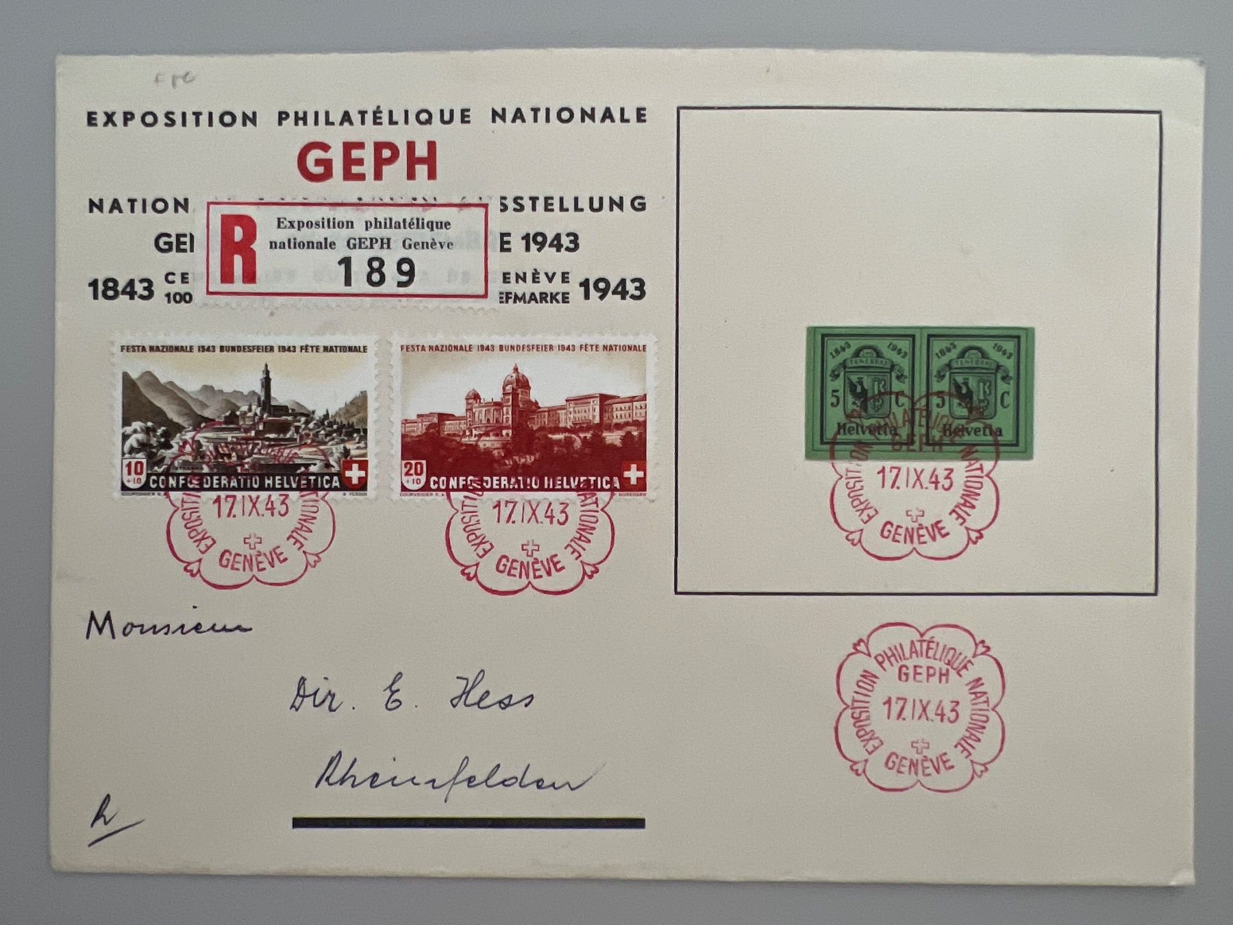 Tutti i francobolli: 1943 GEPH Genf Einges. Breif  mit W17+18 + B20+21 – Usato da Buchrain venduto da wmm