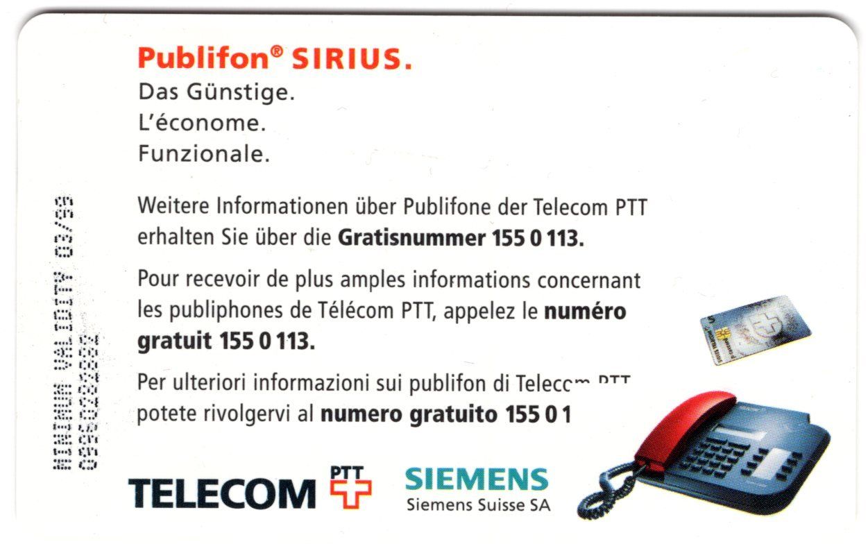 Schede telefoniche: 5 CHF Publifon SIRIUS - seltene Chip Geschenk Taxcard – Nuovo (secondo la descrizione) da Eglisau venduto da Chperfins 1