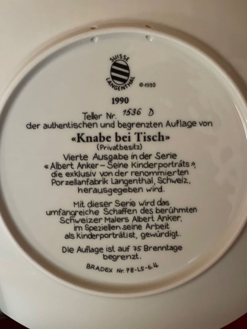 Piatti: Sammelteller Albert Anker "Knabe bei Tisch" – Usato da Niederwil AG venduto da Allegra-9 2