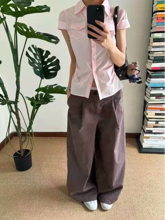 Damen Hemd rosa kurzarm Grösse M