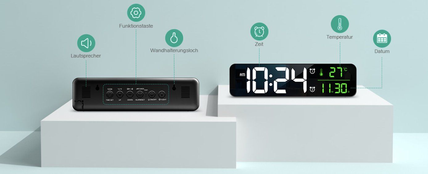 Sveglie: Digital Großes LED-Display Wanduhr Wecker – Nuovo e nell'imballaggio originale da Châtelaine venduto da topshop.switzerland 2