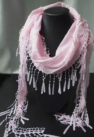 Schmaler Schal Hals Tuch Rosa mit Spitze  Dreieckstuch
