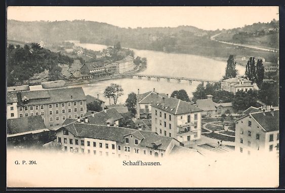 Cartoline postali: AK Schaffhausen, Teilansicht mit Brücke – Usato da Berlin venduto da bartko-reher