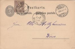 Postkarte-Ganzsache mit Zusatzfrankatur 1879