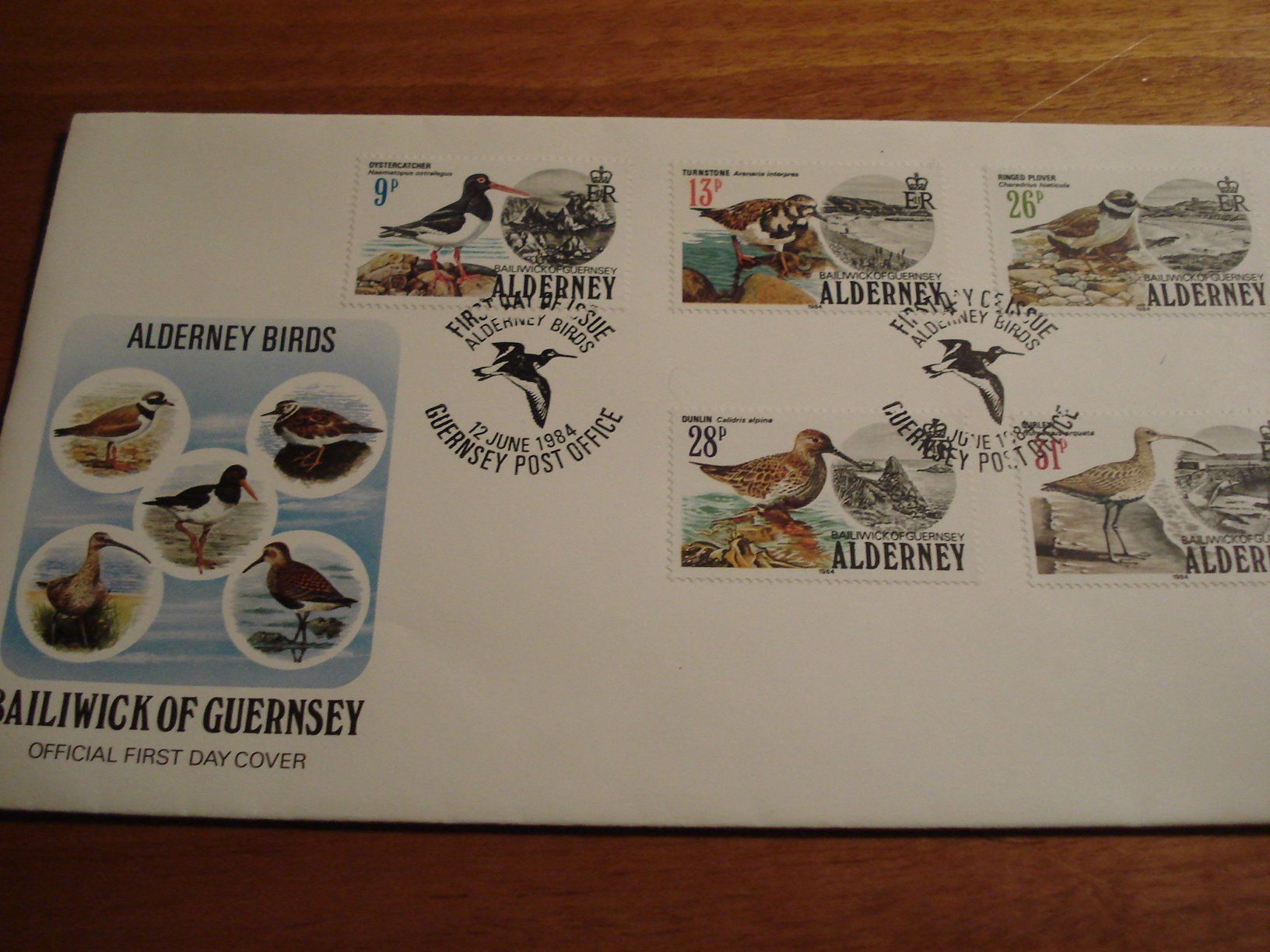 Alle Briefmarken: Alderney FDC 1984, Satz Vögel – Gebraucht aus Niederwil AG von morostahu