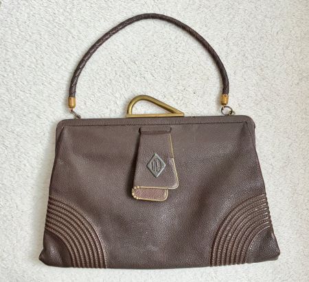 Vintage Art-Déco Leder Handtasche in Dunkelbraun