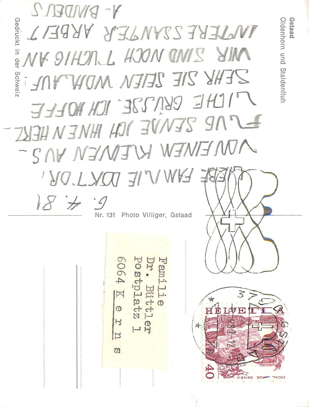 Ansichtskarten: Gstaad, Montreux Oberland Bahn – Gebraucht aus Ottikon b.Kemptth. von Neptun1974 1