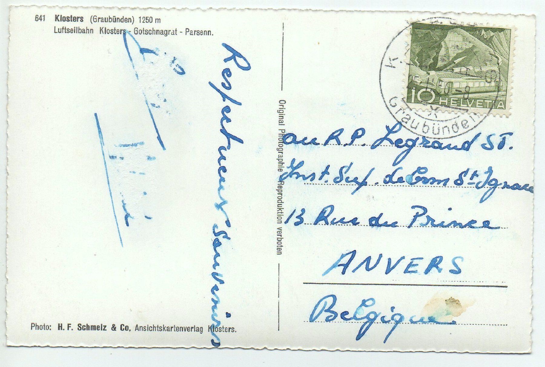 Cartoline postali: KLOSTERS Luftseilbahn Gotschnagrat – Usato da Jona venduto da philajona 1