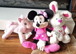4 x Plüschtier Set gross, Micky Maus, Einhorn, Hase