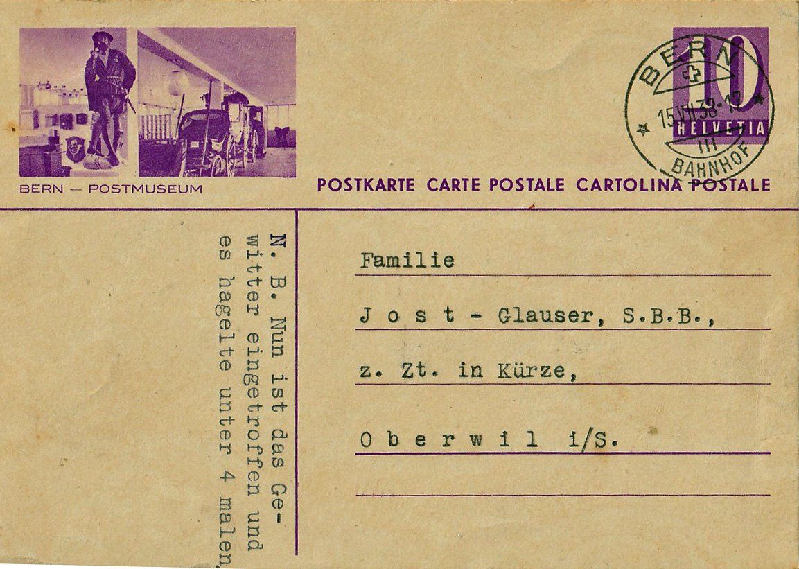 Alle Briefmarken: 1938 Postkarte Bern Postmuseum – Gebraucht aus Arlesheim von gaugi43