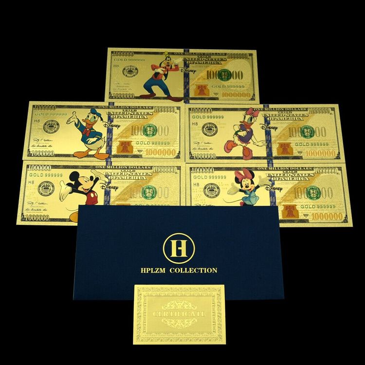 Disney-Banknoten Goldfolie+Zertifikat+Umschlag 5 Stk. (Neu (gemäss ...