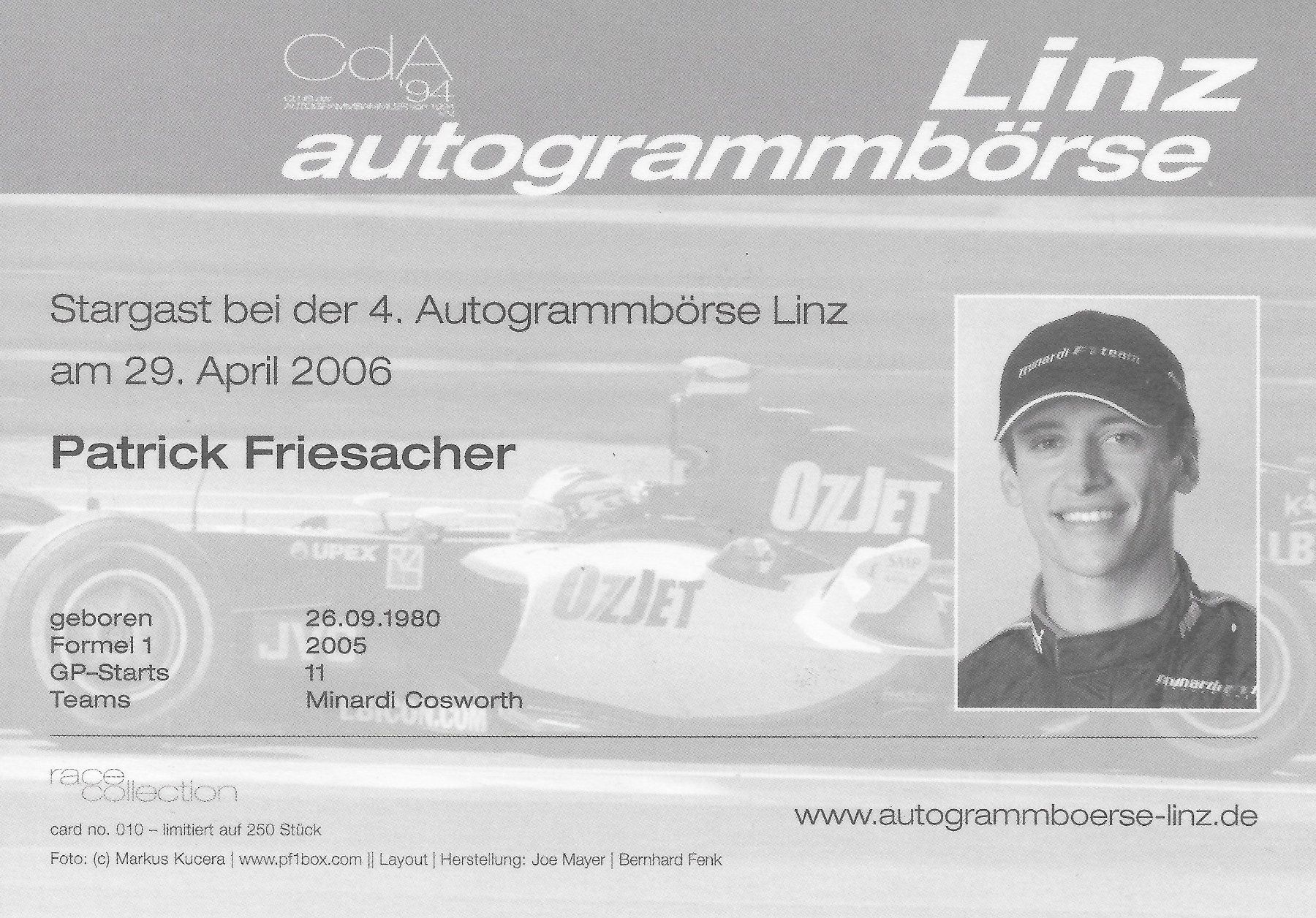 Autografi: Patrick Friesacher, Formel 1 – Usato da Aarburg venduto da Hktm 1
