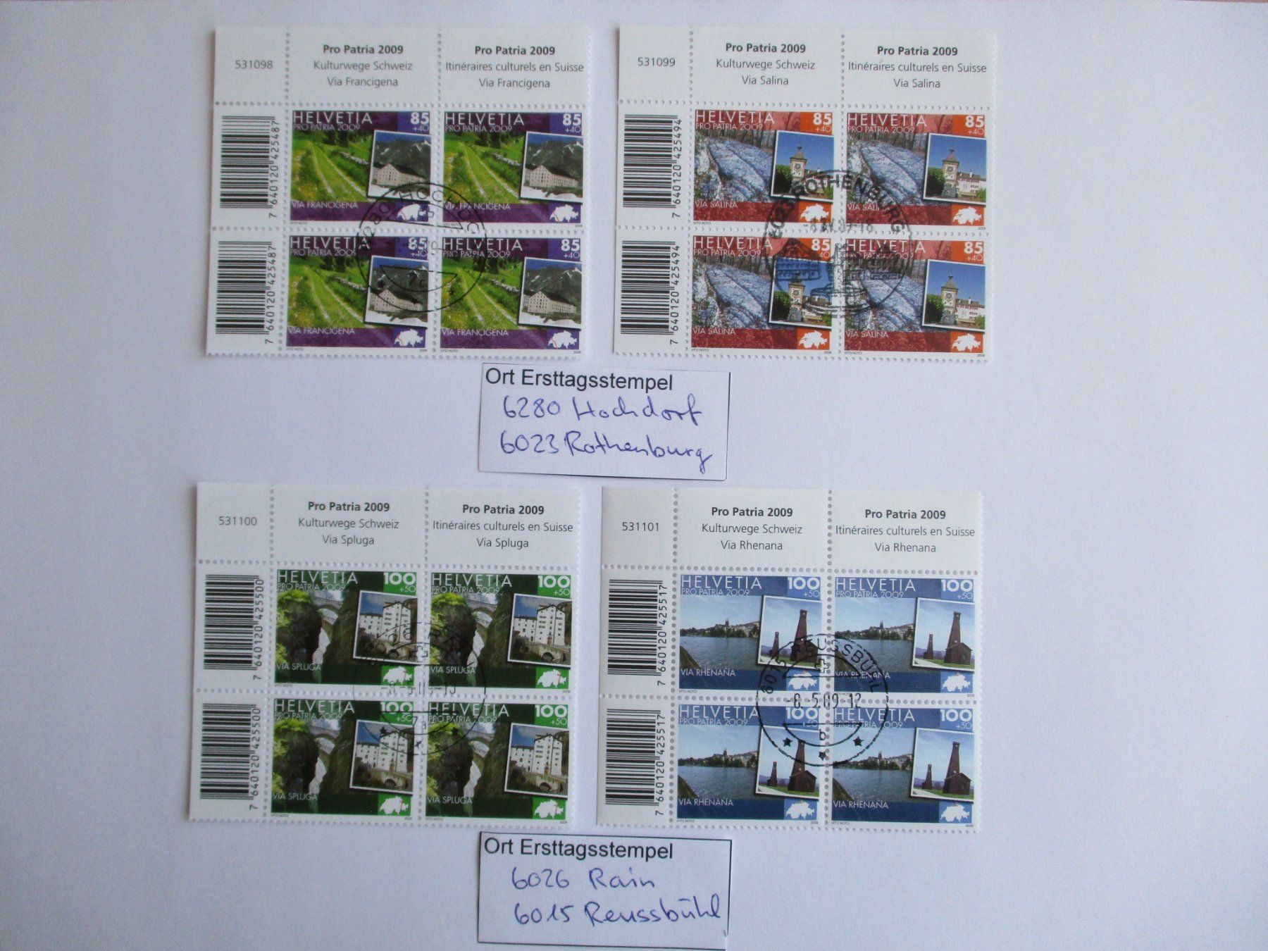 Alle Briefmarken: Viererblock mit Ort Ersttagsstempel 6026 Rain + – Gebraucht aus Langnau b. Reiden von Aktuell88