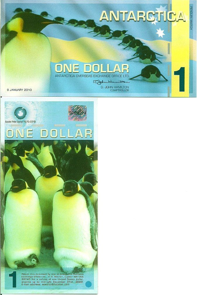 Banknoten: ANTARCTICA - 1 DOLLAR 2011 - PLASTIK-POLYMER BANKNOTE - UNZ – Gebraucht aus Tobel von fuertinero 1