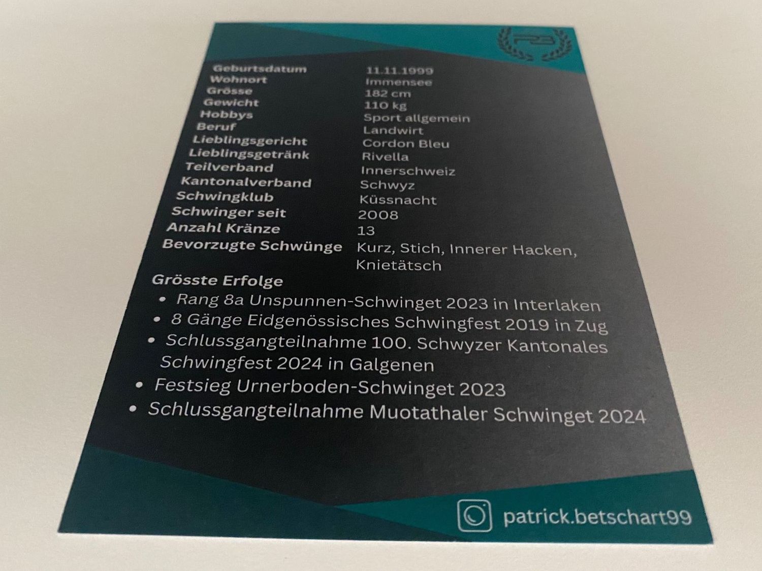 Autografi: Autogrammkarte von Betschart Patrick - Schwingen – Usato da Hergiswil LU venduto da FcMalkov 1