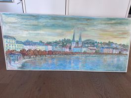 Oelgemaelde Stadtansicht Luzern Seeufer signiert 1970