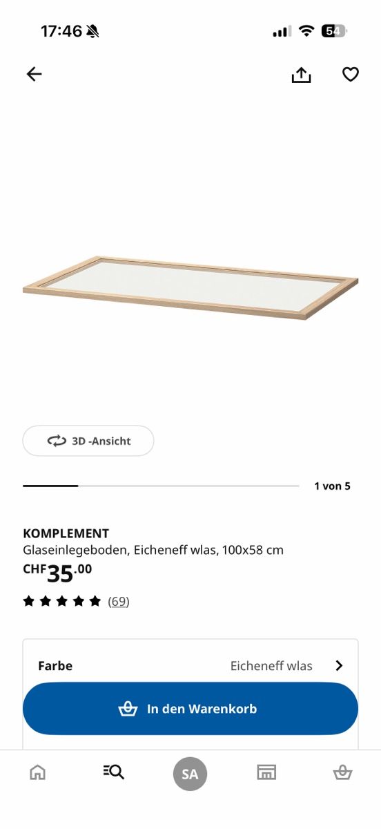 Ikea Armadi: KOMPLEMENT Glaseinlegeboden, Eicheneff wlas, 100x58cm – Nuovo (secondo la descrizione) da Stettlen venduto da simone.apera