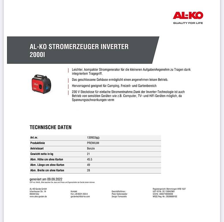 Generatori di corrente: AL-KO Inverter Stromgenerator – Usato da Grüningen venduto da Chriweber 1