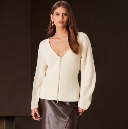 MANGO Strickjacke in Cremeweiss mit Reissverschluss NEU 69.9