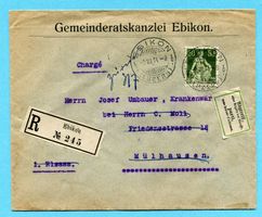 R - Brief von Ebikon nach Mülhausen 1914 - retour