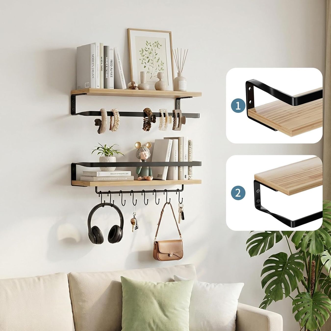 Scaffali: Wandregal Holz 2er Set mit Handtuchhalter braun – Nuovo e nell'imballaggio originale da Dietikon venduto da Abverkauf10 9