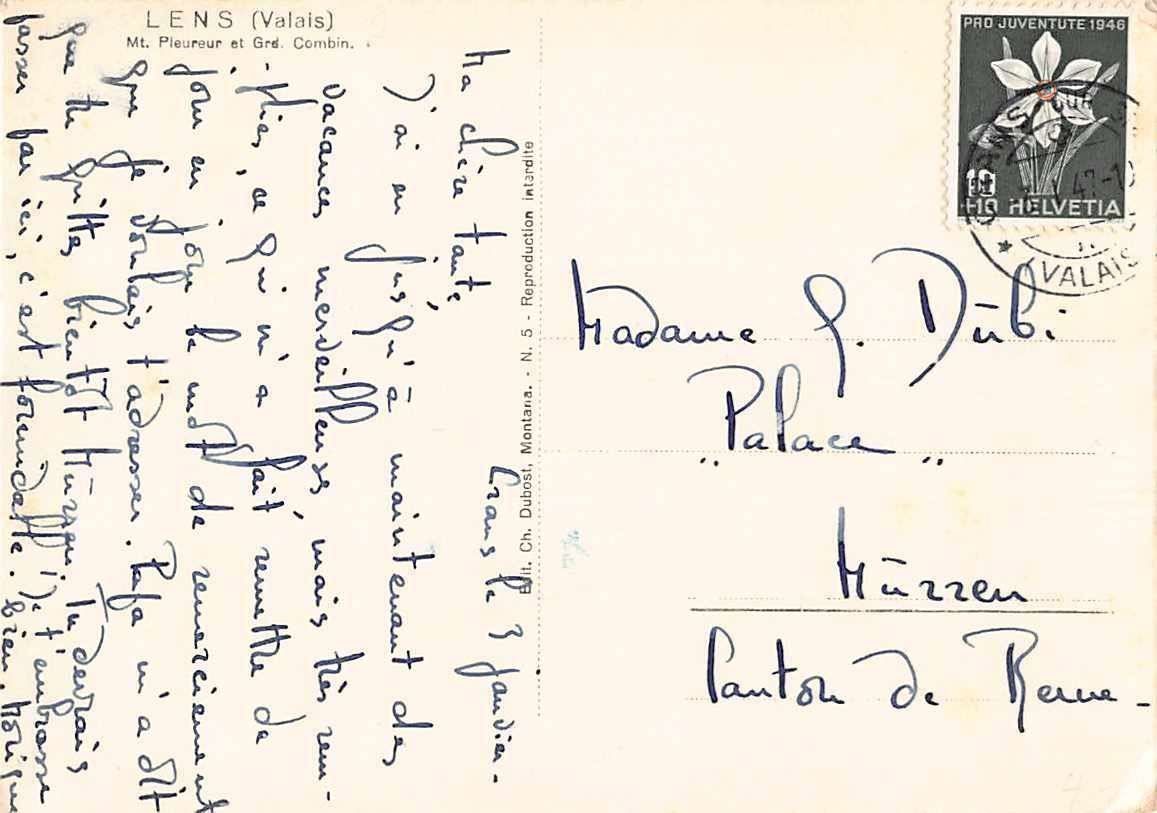 Cartoline postali: GRUSS aus LENS VS - 1947 – Usato da Winterthur venduto da SchatzchischtliWinti 1