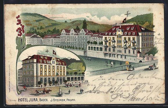 Cartoline postali: Litho Baden, Hotel Jura, J. Steimer, Pro – Usato da Berlin venduto da bartko-reher