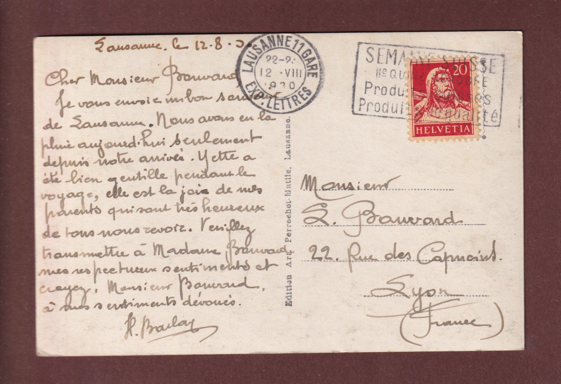 Cartoline postali: LAUSANNE - Ouchy - 1930 – Usato da Pully venduto da nicecards-shop 1