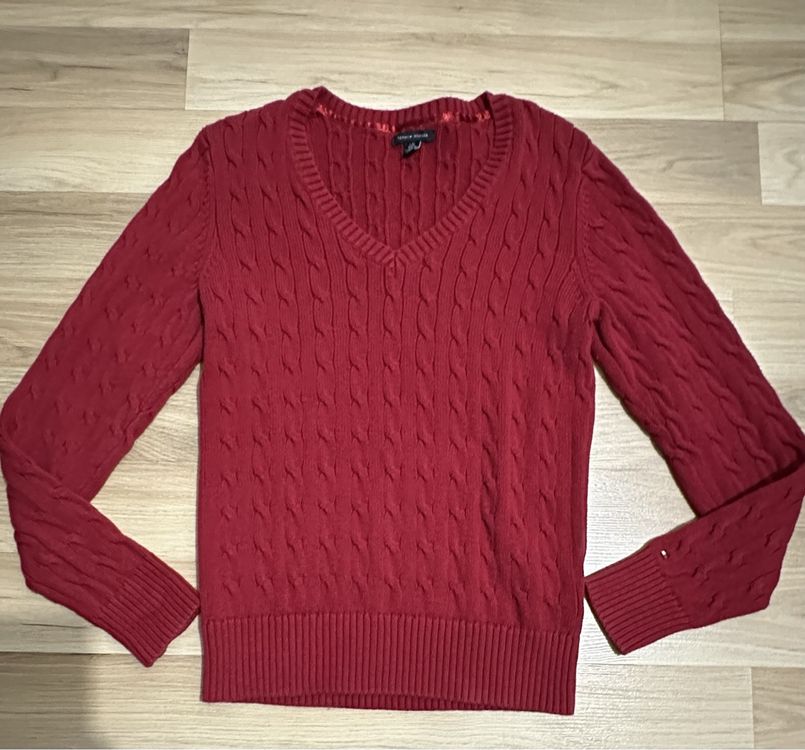 Red Tricot Tommy Hilfiger Femme Pull Tommy Hilfiger Col V Taille L